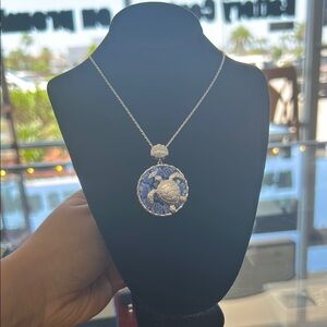 Elegant Silver and Blue Turtle Pendant Necklace